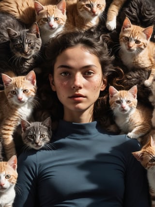 a beautiful woman laying down on a big pile of fluffy kittens, messy dark hair, closeup, big ears, looking_at_viewer. Sony A7III. photo r3al, side lighting, late afternoon, PORTRAIT PHOTO, Aligned eyes, Iridescent Eyes, (blush, eye_wrinkles:0.6), (goosebumps:0.5), subsurface scattering, ((skin pores)), detailed skin texture, textured skin, realistic dull skin noise, visible skin detail, skin fuzz, dry skin, hyperdetailed face, sharp picture, sharp detailed, analog grainy photo vintage, Rembrandt lighting, ultra focus, illuminated face, detailed face, 8k resolution, photo r3al, Extremely Realistic, Movie Still.
(((motion blur))), full body, from below, KNWLS, wide shot, distance, full-body, outside, unbalanced face, full body, highly detailed, dry skin, skin pores, looking away, detailed, run, analog, 50mm Leica, undershot, low shutter speed, super realistic, contrast, imperfect skin, soft light, (((side light))), dry skin, freckles, black fabric, wind, strangle, outdoor, High Fashion, model, vogue, RAW, contrast,