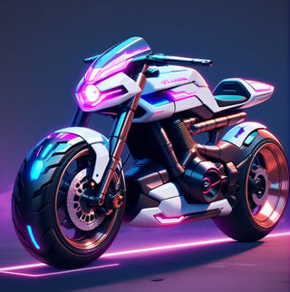 A Hi-Tech cyberpunk style dark white blue bike, Custom design, shining body, glowing tyre, top look, full shining bike, body, hues.,steampunk style,cyberpunk style,mecha, perfect custom Hi-Tech bike ,front