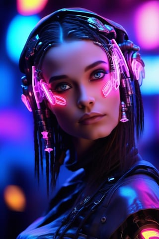 space, future, woman, lights, perfect eyes, beautiful, realistic,roborobocap,cyberpunk style,neon photography style