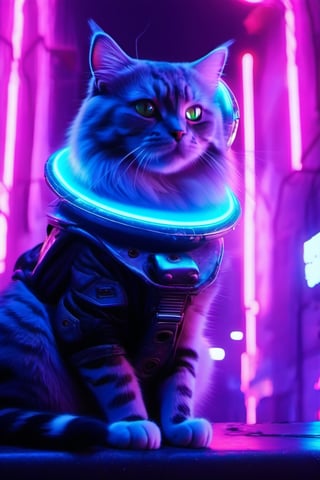 space, future, planet, cat, lights, perfect eyes, beautiful, realistic,roborobocap,cyberpunk style,neon photography style