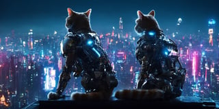 top of bulding, night city, watching city, cyperpunk style, neon lighting, buildings, cyborg style,HZ Steampunk,robot style,cyborg,Movie Still,Film Still, cat, nice,