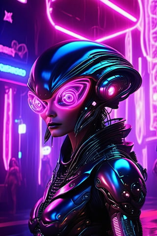space, future, planet, android, alien, lights, perfect eyes, beautiful, realistic,roborobocap,cyberpunk style,neon photography style