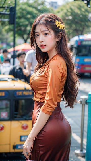 (masterpiece, best quality, photorealistic, high resolution, 8K raw photo)19 yo girl,((see through)) ,beautiful face, beautiful eyes, beautiful body, beautiful girl,detailed face, detailed hands. makeup, glossy lips, sensual pose,detailed realistic clothes, makeup, standing and looking at the viewer, (Blue dress), 
(public bus car stop gate background:1.4),acthingyan soaked_wet_outfit, girlvn, 