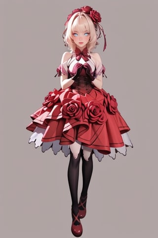 ((full body)), nude rosemi mixed with ruanyi0187, best quality,masterpiece,highres,official art,extremely detailed cg unity 8k wallpaper, 1girl, smiling, blushing cheeks, (thorns),flower in her hair, short puffy sleeves, cutouts on the shoulders, corset, red dress, dark green gloves, black thigh-high stockings, black bow, white background,(heart hands, own hands together),,<lora:659111690174031528:1.0>