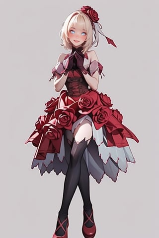((full body)), nude rosemi mixed with ruanyi0187, best quality,masterpiece,highres,official art,extremely detailed cg unity 8k wallpaper, 1girl, smiling, blushing cheeks, (thorns),flower in her hair, short puffy sleeves, cutouts on the shoulders, corset, red dress, dark green gloves, black thigh-high stockings, black bow, white background,(heart hands, own hands together),,<lora:659111690174031528:1.0>