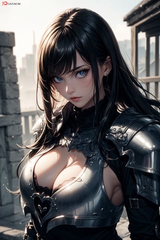 (masterpiece, best quality, 1lady, solo), (((fighting stance))), detailed eyes, (sword, armor, shield), battle soldieress, detailed dark fantasy, ((medium_large chest, shiny white skin, looking_dowm, sadistic_face, full_body:1.5)), blackhair, short_hair, black_eyes, midnight dark fog, perfecteyes,1 girl,