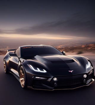 (+18) , nsfw, 
2 flying mustang and a winged Corvette, 

c_car,driving,under the citie lights,dark sky,Concept Cars,action shot,Obsidian_Gold