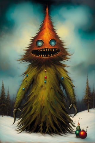 Christmas Tree monster, in the style of esao andrews,bangerooo
