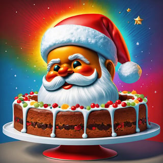 christmas pop art, santa claus, fruitcake, harmonious and unified, full of anticipation and excitement, nostalgic and reminiscent, industrial lighting,moonster