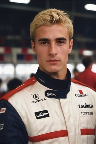 30 years old man, f1 racer, wearing nomex suit, handsome, thick eyebrows, blonde, hairy, crooked nose, cute, 1990s, 17 years old, varsity, ted colunga, f1

8k, cinematic lighting, very dramatic, very artistic, soft aesthetic, innocent, realistic, masterpiece, Camera settings to capture such a vibrant and detailed image would likely include Canon EOS 5D Mark IV, Lens 85mm f/1.8, f/4.0, ISO 100, 1/500 sec,hdsrmr, cinema verite, film still, ((perfect anatomy): 1.5), best resolution, maximum quality, UHD, life with detail, analog, cinematic moviemaker style, AnalogRedmAF