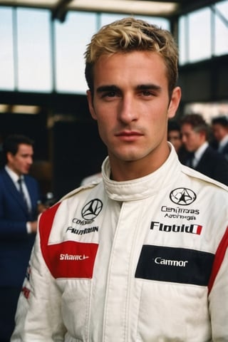 30 years old man, f1 racer, wearing nomex suit, italian, handsome, thick eyebrows, blonde, hairy, crooked nose, cute, 1990s, young, varsity, ted colunga, f1

8k, cinematic lighting, very dramatic, very artistic, soft aesthetic, innocent, realistic, masterpiece, Camera settings to capture such a vibrant and detailed image would likely include Canon EOS 5D Mark IV, Lens 85mm f/1.8, f/4.0, ISO 100, 1/500 sec,hdsrmr, cinema verite, film still, ((perfect anatomy): 1.5), best resolution, maximum quality, UHD, life with detail, analog, cinematic moviemaker style, AnalogRedmAF,analog