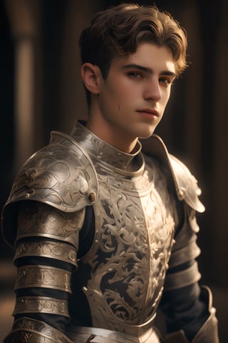 ((white knight)), a handsome man in a High Gothic silver metal plate armor in a beautiful ornemental, (((marlon teixera))), short black hair with bangs, outdoors (in a grassland filled with roses and ruins), ethereal, white aura, shiny, youthful, pale skin, thick eyebrows, soft, mythology, medieval, fantasy, young, alpha male, hot, masculine, manly, dark fantasy, 80s fantasy, high fantasy, white armor, defined jawline, crooked nose, hot, , medieval armor, art by wlop, handsome male, facing in front (portrait close-up), renaissance painting, realistic, photorealistic, 8k, white cinematic lighting, hades armor, very dramatic, European man, soft aesthetic, innocent, art by john singer sargent, greg rutkowski, handsome Italian,medieval armor