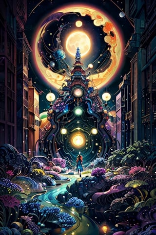 (In a mesmerizingly psychedelic scene, a whimsical moon module gleams with vibrant colors and intricate patterns, as if plucked straight from a kooky dream. This image, presented in a beautifully crafted gouache painting, showcases a fantastical spacecraft, reminiscent of a retro sci-fi era. Every brushstroke exudes an otherworldly allure, with swirling hues of neon pinks, electric blues, and mesmerizing purples. The fine details and meticulous shading bring an astonishing level of realism, capturing the eye and immersing viewers in a surreal lunar journey. With its exceptional quality and imaginative design, this captivating painting transports you to a wondrous realm beyond the boundaries of reality), Detailed Textures, high quality, high resolution, high Accuracy, realism, color correction, Proper lighting settings, harmonious composition, Behance works