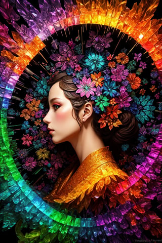 (Esoteric profile of Hokusai and Anne Bachelier, fantasy beauty, biochemiluminescence, art nouveau, bright colors, kaleidoscope and prism effects, optical illusion 3D art), detailed textures, high quality, high resolution, high precision, realism , color correction, proper lighting settings, harmonious composition, Behance works,Young beauty spirit ,gem00d