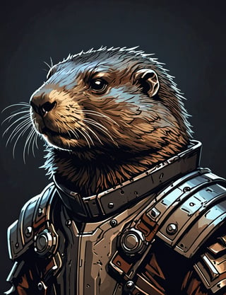 (close up, head and shoulders portrait:1.3), (anthromorphic marmot :1.6), wearing sci-fi polycarbonate armor, (strong outline sketch style:1.5), gritty fantasy, (darkest dungeon art style :1.4), dark muted background, muted colors, detailed