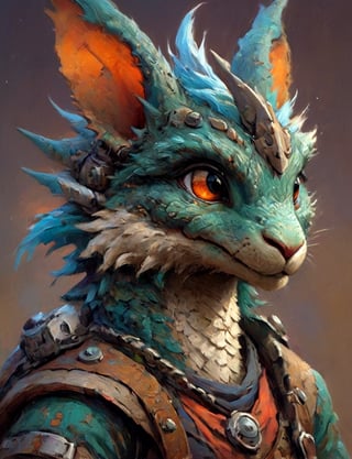 (close up, head and shoulders portrait:1.3), anthromorphic rabbit dragon, futuristic power armor, bounty hunter , triadic colors, Disney pixar style