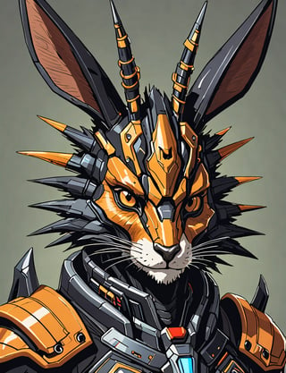 (head and shoulders portrait:1.2), Sci-Fi. (anthropomorphic wolpertinger :1.3), athletic build. wearing futuristic and highly cybernetic black armor. Inspired by the art of Destiny 2 and the style of Guardians of the Galaxy
,Flat vector art