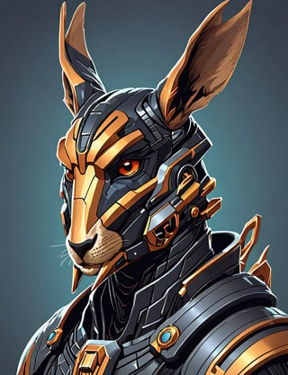 (head and shoulders portrait:1.2), Sci-Fi. (anthropomorphic wolpertinger :1.3), athletic build. wearing futuristic and highly cybernetic black armor. Inspired by the art of Destiny 2 and the style of Guardians of the Galaxy
,Flat vector art