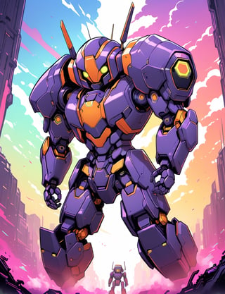 close up, 1 juggernaut robot, (solo robot:2) , mechanical body, mechanical joints, fantasy, in city, giant robot, triadic color scheme, symmetrical features