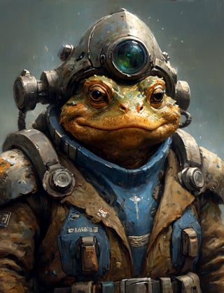 head and shoulders portrait, anthromorphic toad  , a hard-boiled atmosphere, futuristic power armor, bounty hunter 
