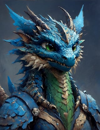(close up, head and shoulders portrait:1.3), anthromorphic scorpion dragon, futuristic power armor, bounty hunter , green and blue and black color scheme , Disney pixar style