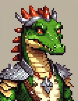 Head and shoulders portrait, anthropomorphic crocodile warrior ,  pixel art, PixArFK, ,Pixel Art