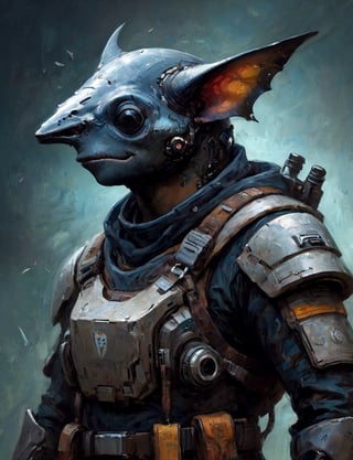 head and shoulders portrait, anthromorphic manta ray , a hard-boiled atmosphere, futuristic power armor, bounty hunter 