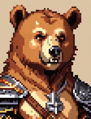 Head and shoulders portrait, anthropomorphic bear warrior ,  pixel art, PixArFK, ,Pixel Art