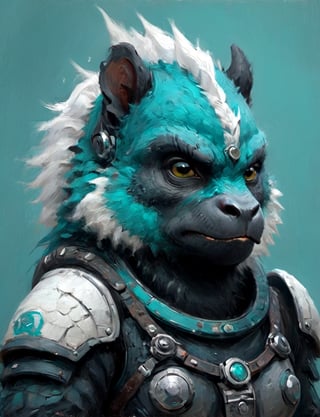(close up, head and shoulders portrait:1.3), anthromorphic (gorilla squirrel :1.2) dragon, futuristic power armor, bounty hunter , aqua and white and black color scheme , Disney pixar style