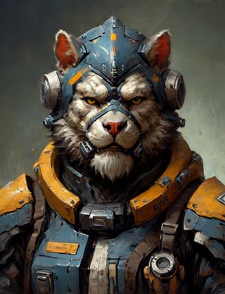 head and shoulders portrait, anthromorphic (cat:0.4) (ape:0.7) , a hard-boiled atmosphere, futuristic power armor, bounty hunter 