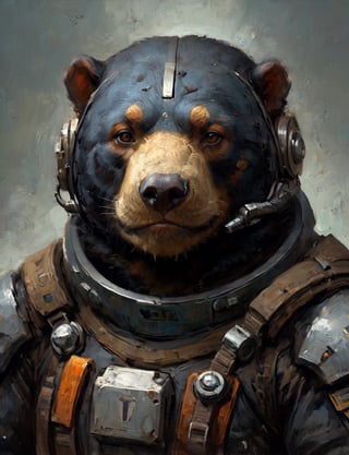 head and shoulders portrait, anthromorphic sun bear , a hard-boiled atmosphere, futuristic power armor, bounty hunter 