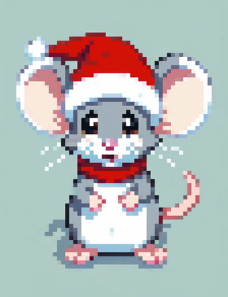 A cute mouse wearing Santa hat, close up, pixel art, PixArFK, ,Pixel Art