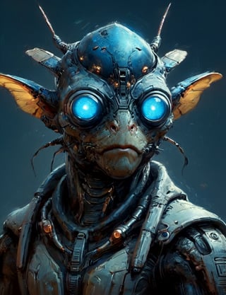 (close up, head and shoulders portrait:1.3), anthromorphic, High tech cybernetic (toad :1.2) (mantis:1.7), multi Eyes,Glowing blue mechanical eyes, high-tech cybernetic body, futuristic black power armor, bounty hunter ,xl_cpscavred,mad-cyberspace,cyberpunk