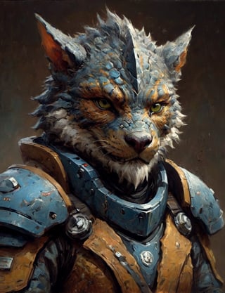 head and shoulders portrait, anthromorphic (cat:0.4) (dragon:0.7) , a hard-boiled atmosphere, futuristic power armor, bounty hunter 