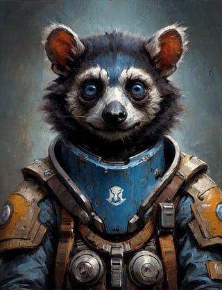 head and shoulders portrait, anthromorphic blue eyed black lemur , a hard-boiled atmosphere, futuristic power armor, bounty hunter 