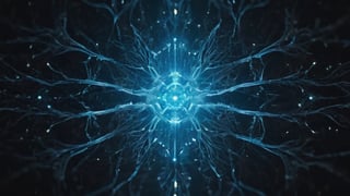 the entire frame is filled with neural connections, glowing neurons, subsurface scattering, transparent, translucent skin, glow, Bioluminescent blood neurons,3d style, cyborg style, Movie Still, Leonardo Style, cool colors, vibrant, volumetric light, wide angle shot, fractal neuron background