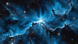 Dark night sky, stars, shades of blue Metallic, distant nebula, blue glow,more detail XL