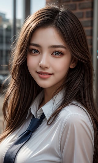 (raw photo:1.2), ((photorealistic:1.4)), best quality, masterpiece, extremely detailed, 8k wallpaper, 1girl, most beautiful girl, beauty model, stunningly beautiful girl, gorgeous girl, over sized eyes, big eyes, toothless smile, looking at viewer, long_hair, school_uniform, school_girl, school
