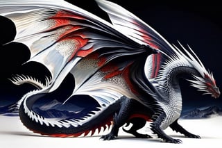 big scary dragon, black and red scales,caraxes dragon,big wingspan,detailed, realistic,patagium wings, massive wings
