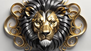 Carbon fiber and gold details lion head with lots of fractal clefts, white background and smoke, highly detailed, realistic, 8k, in frame