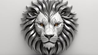 Steel lion head with lots of fractal clefts, white background, highly detailed, realistic, 8k, in frame
