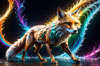 (best quality,8K,highres,masterpiece), ultra-detailed, (3D render, Octane render, silhouette), subject: "fox", visual effects: "quantum interference patterns, fantastic waves", color scheme: "vivid, colorful", art style: "luminism", characteristics: "beautifully designed, striking silhouette", ambiance: "abstract, mesmerizing", technology: "Octane render", purpose: "captivating viewer, exploration of quantum phenomena", theme: "natural elegance meets abstract beauty".