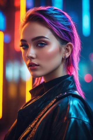 masterpiece, (best quality:1.4), ultra-detailed, 1 girl, 22yo, wear daily elegant outfit, close up perfect face, dramatic lighting, high resolution, genuine emotion, wonder beauty , Enhance, bright colors,Enhanced All,Surreal photography ,cyberpunk style,Pure Beauty