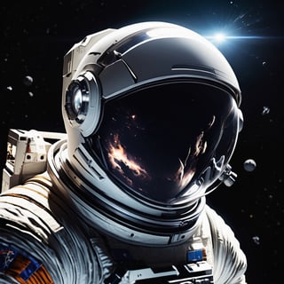 In the deep void of space, a shattered spaceship appeared to be lost among the stars. The astronaut's torn spacesuit was floating out of the spaceship and dancing in the silence of space. His eyes shone in an uncertain light inside the helmet, perhaps not from despair, perhaps from a determined will to fight for survival.