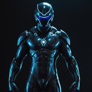 In a distant future, a genetic warrior stands poised for battle, clad in a sleek carbon-fiber suit that seems to meld seamlessly with their body. The suit, engineered from advanced carbon-based materials, reflects a subtle iridescence under the futuristic neon lights of the battlefield.