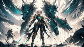 (detailed beautiful eyes and detailed face, masterpiece side light, masterpiece, best quality, detailed, high resolution illustration), A gorgeous battle maiden, golden hair, emerald green eyes, sinister expression, full body, heavy armor, divine armor, majestic and intricate armor, exquisite head armor, glows with an ethereal light, a majestic spear, attacking pose, (((in a raging battlefield))) hourglass bodyshape, (upper body), front_view, ((full body shots:1.38)) ,xyzabcplanets,1 girl
