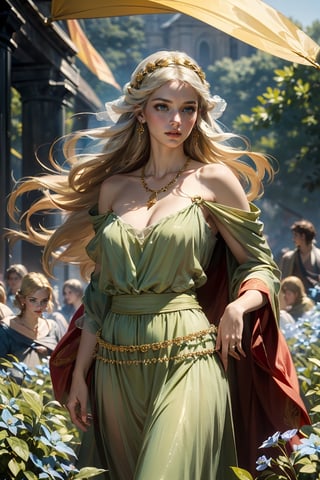 ((absurdres)), ((best quality)), ((a masterpiece)), ((award winning photo)), ((photorealistic)), ((fantasycore)), ((shimmering)) ((glistening))((ultradetailed)), cinematic, model shoot posing, 

Her long yellow hair rippled down her shoulders, her gown was green, green as young reeds, shot with silver like beads of dew, and her belt was of gold, shaped like a chain of flag lilies, set with the pale blue eyes of forget-me-nots,lord of the rings (but careful with the word lord),nodf_lora,renaissance