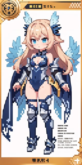masterpiece,best_quality,(Seraph),,cleavage cutout,1girl,(long_hair),paladin,loli,white valkyrie,light-blue long hair,bare shoulder,leotard scale-armor,game character design reference card