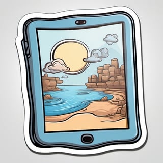 sticker, tablet with a digital painting on the screen, cartoon, contours