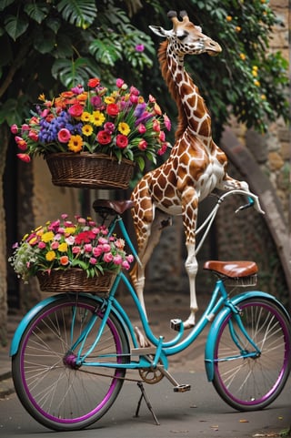 araffe with a basket of flowers on a bicycle, carrying flowers, full of flowers, flowers!!!!, beautiful flowers, colourful, full of colors, made of flowers, very colourful, full of color, full of colour, !!natural beauty!!, very beautiful photo, covered with flowers, beautiful colorful, full of colours, wow it is beautiful, beautiful and colorful
